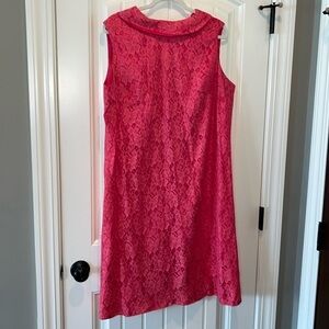 Vintage watermelon pink lace overlay shift dress MCM Jackie O est size M